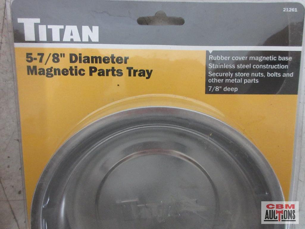 Titan 21261 5-7/8" Diameter Magnetic Parts Tray w/ Rubber Cover Magnet Base, Stainless Steel Titan