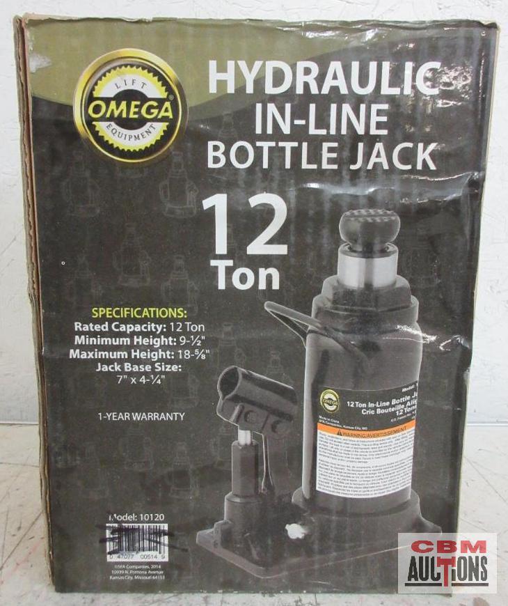 Omega 10120... Lift Equipment 12 Ton Hydraulic In-Line Bottle Jack...