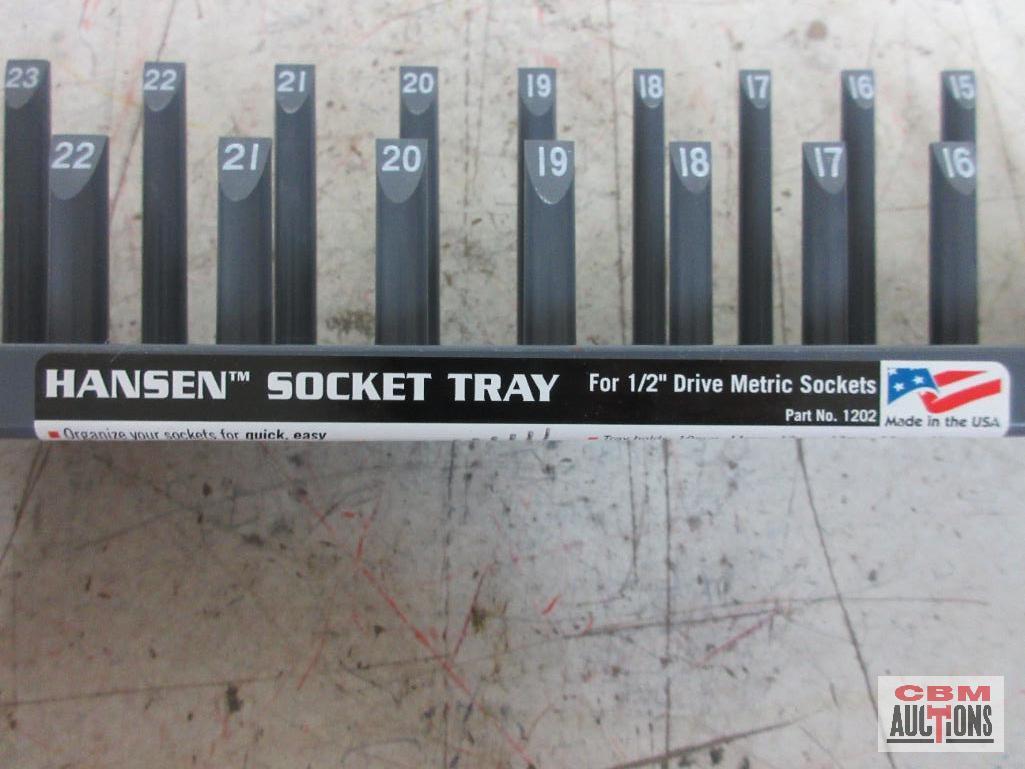 Hansen 1202 1/2" Drive Metric Socket Tray - Gray 10mm-25mm & 27mm Shallow & Deep Hansen 1201 1/2"