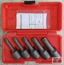 T&E Tools 8914 5pc 1/2" Drive SNCM + V Steel Wedge Proof Extractor Set (8mm-16mm) w/ Molded Storage