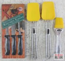 E-Z Cuisine Kitchen Knives Yellow Basting Brush Yellow Spatulas - Set of 2