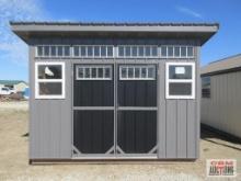 New 10'x12' Modern Style Garden Shed With Grey Metal, Treated Skids, Metals Screwed On, (Buyer Loads