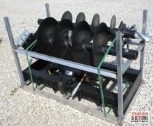 JCT Skid Steer Post Hole Digger Auger With 12" & 18" Hex Drive Auger Bits, Hoses & Couplers (Unused)