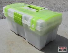 Green & Clear Tool Box w/ Cords, Wires, Zip Ties, Hand Tools & Misc.... *CRM