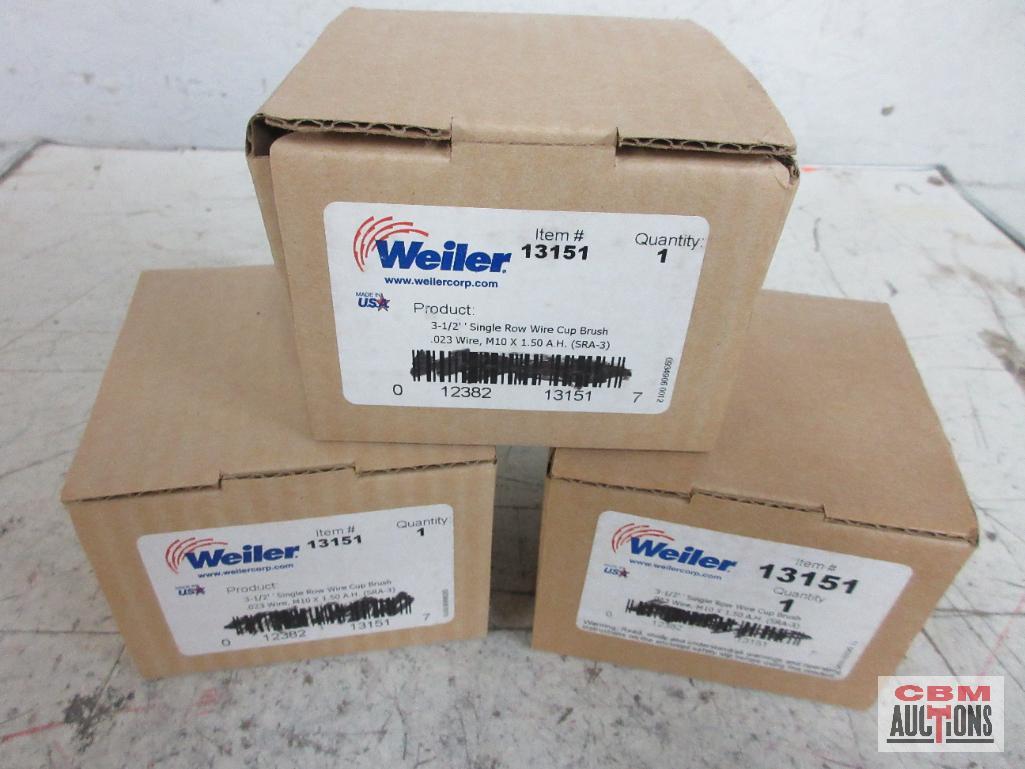 Weiler 13151 3-1/2" Single Row Wire Cup Brush .023 Wire, M10 x 1.50 (SRA-3) - Set of 3