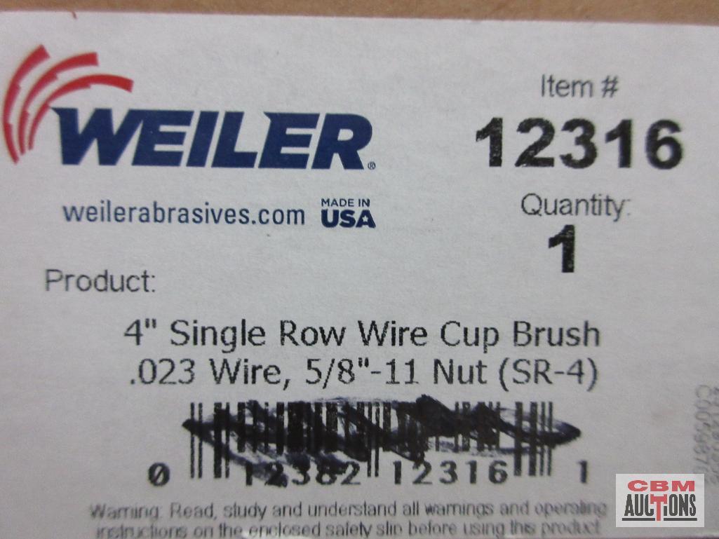 Weiler 12316 4" Single Row Wire Cup Brush .023 Wire, 5/8" 11 Nut (SR-4) Weiler 12556 6" Double Row