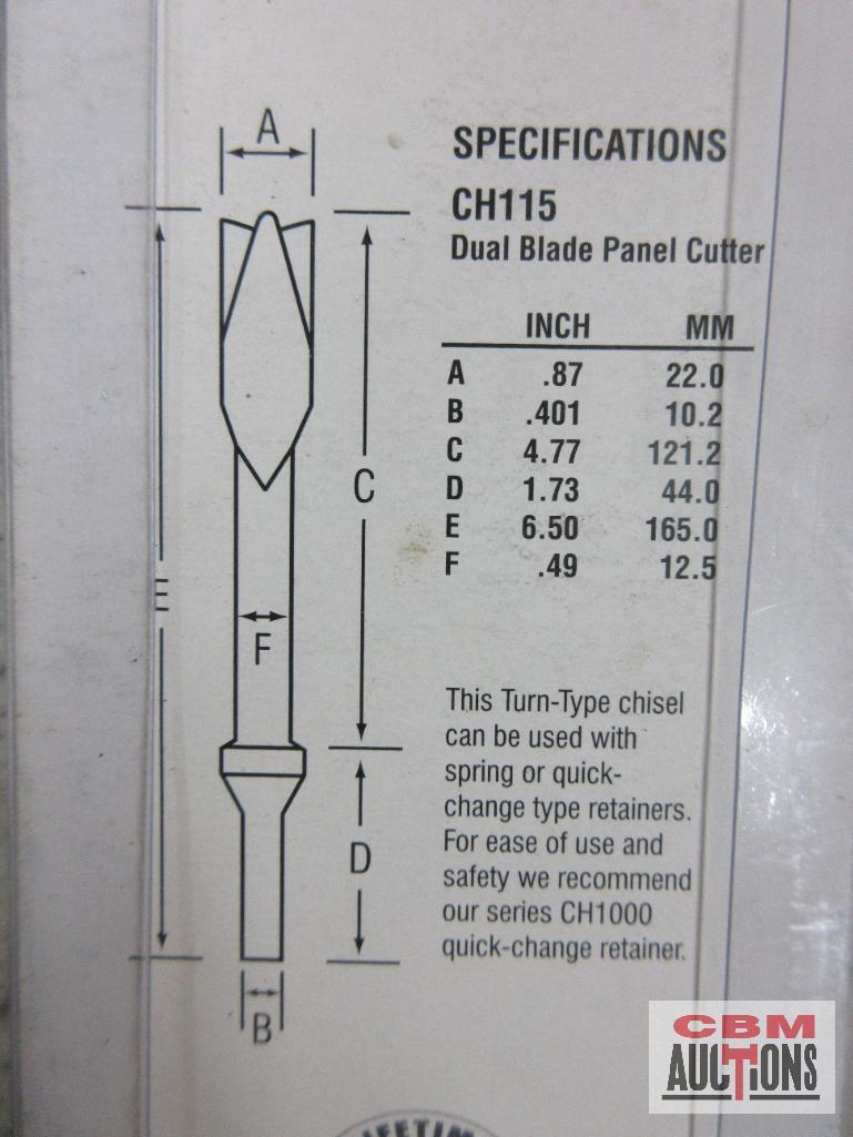 Grey Pneumatic CH113 Straight Punch 7" Long .401 Shank CH115 Dual Blade Panel Cutter 6-1/2" Long .41