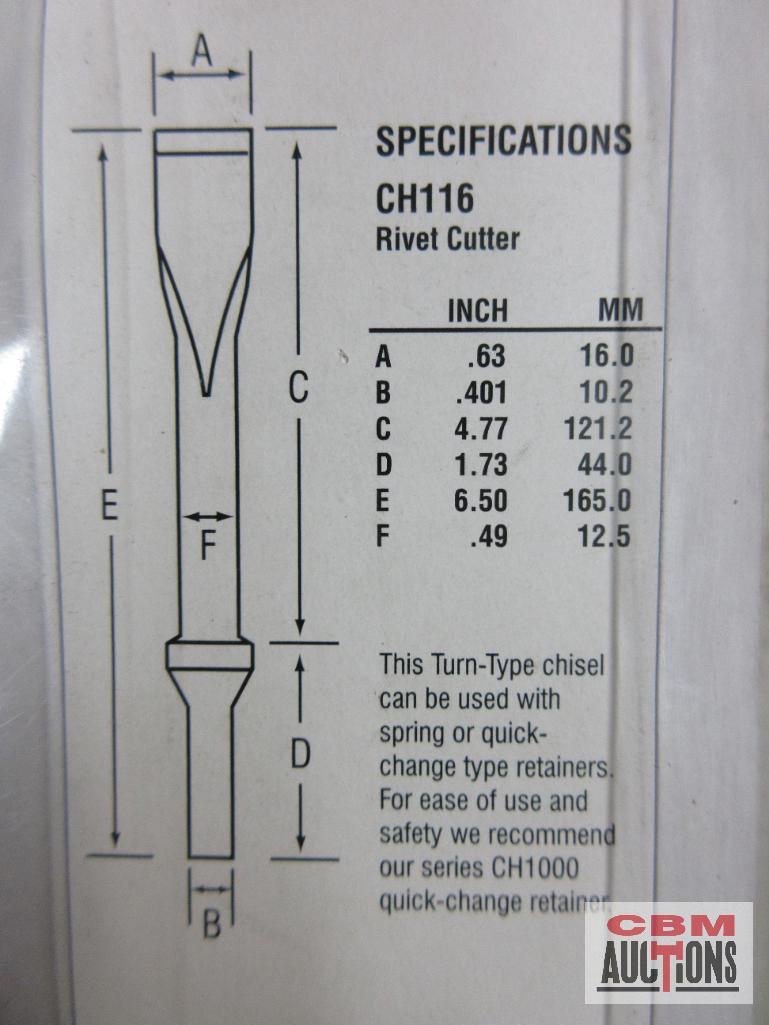 Grey Pneumatic CH113 Straight Punch 7" Long .401 Shank CH115 Dual Blade Panel Cutter 6-1/2" Long .41