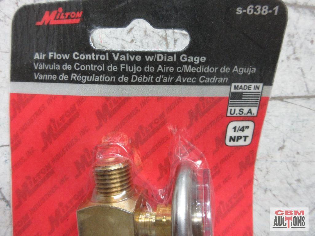Milton 653 1/2" FNPT x 3/8" MNPT Hose Fitting Adapter Milton S-638 Air Flow Centr5al Valve w/ Dial