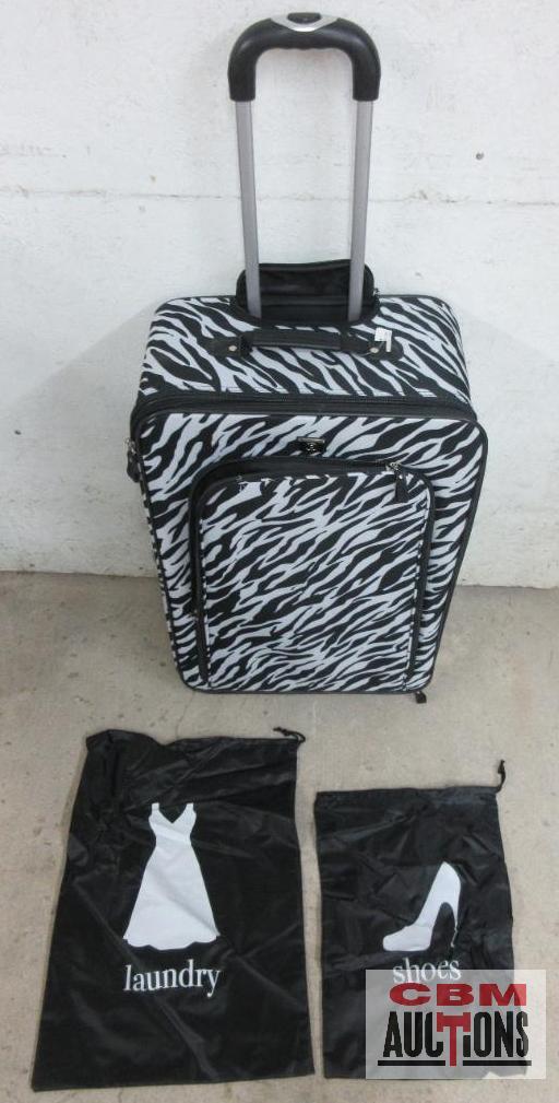 Protege PG12-091-007-30 4pc Zebra Print Travel Set 25" x 10" x 17" Includes 25" Upright Luggage Bag