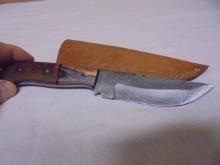 Handmade Damascus Blade Knife w/ Leather Sheaf