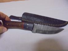 Handmade Damascus Blade Knife w/ Leather Sheaf