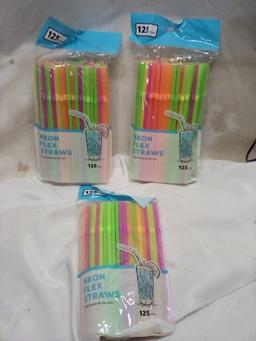 125 Count Neon Flex Straws. Qty 3.