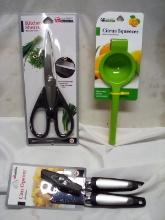 Kitchen Shears, Citrus Squeezer, & Can Opener.