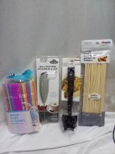 QTY 1 each, Ground meat chop, Jumbo skewers, 125ct straws, milk frother