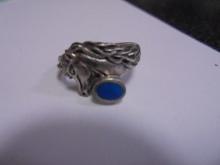 Ladies Sterling Silver Horse Head and Turquoise Ring