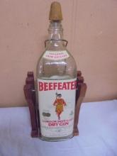 Large Vintage Beefeater Gin Bottle On Wooden Stand