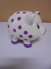 Purple Polka Dot Ceramic Pig Bank