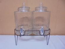 Double 1.5 Gallon Glass Drink Dispensers on Metal Stand