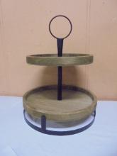 Round Metal and Wood 2 Tier Serving Piece