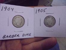 1904 & 1905 Silver Barber Dimes