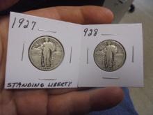 1927 & 1928 Silver Standing Liberty Quarters
