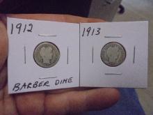 1912 & 1913 Silver Barber Dimes