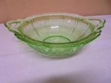 Green Depression Glass Double Handled Bowl
