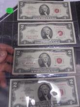 Group of (4) 1963 Two Dollar Red Seal Notes