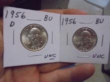 1956 D Mint & 1956 Silver Washington Quarters