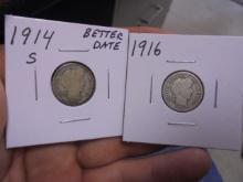 1914 S Mint & 1916 Silver Barber Dimes