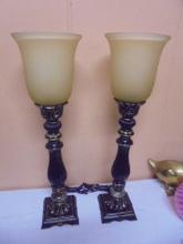 Beautiful Matchign Pair of Glass Shade Table Lamps