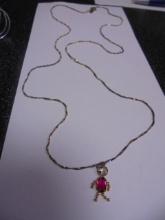 Ladies 24in Sterling Silver Necklace & Pendant w/ Lab Ruby & Lab Diamond