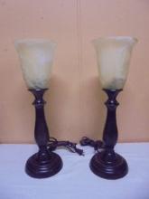 2 Matching Glass Shade Table Lamps
