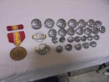 National Defense Service Medal & Ribbon/ Set of Air Force Collar Insignia & Millitary Buttons