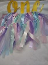 Fabric birthday “unicorn style” banner with gold ONE letters