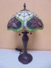 Beautiful Leaded Glass Shade Double Pull Chain Lamp