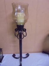 Wrought Iron & Glass Candle Holder w/ Flameless Candle