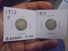 1912 D-Mint and 1913 Silver Barber Dimes