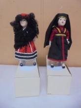 2 Danbury Mint Dolls of The World Porcelain Dolls w/ Stands