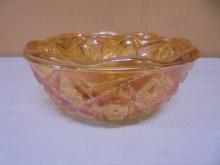 Vintage McKee Toltec Pattern Marigold Carnival Glass Bowl