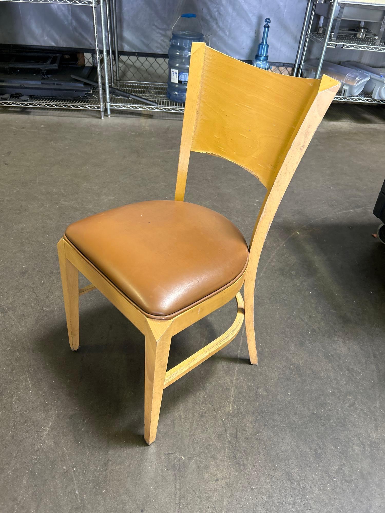 Wood Chairs with Brown Upholstery