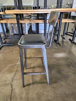 Distressed Metal Frame and Back Bar Stools with Black Seat Cushions