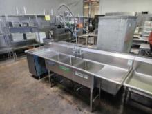 91 in. Stainless Steel 3 Tub Sink with Pre Rinse