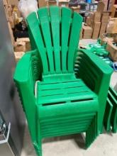 8 PLASTIC PATIO CHAIRS WITH 3 SIDE TABLES- SOME ARE CHIPPED