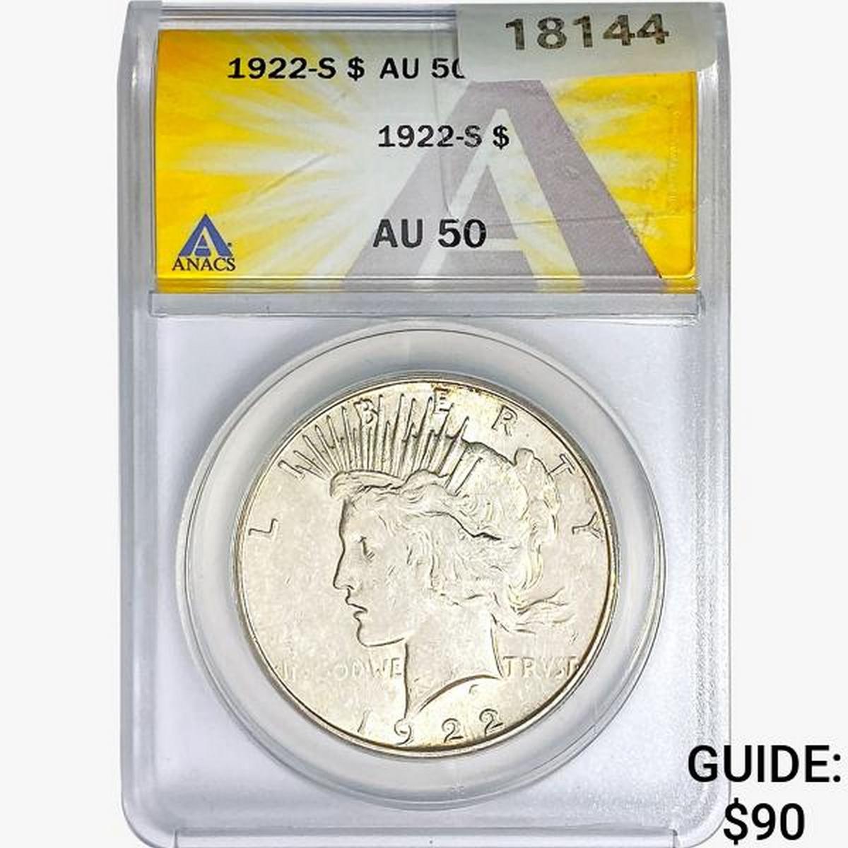1922-S Silver Peace Dollar ANACS AU50