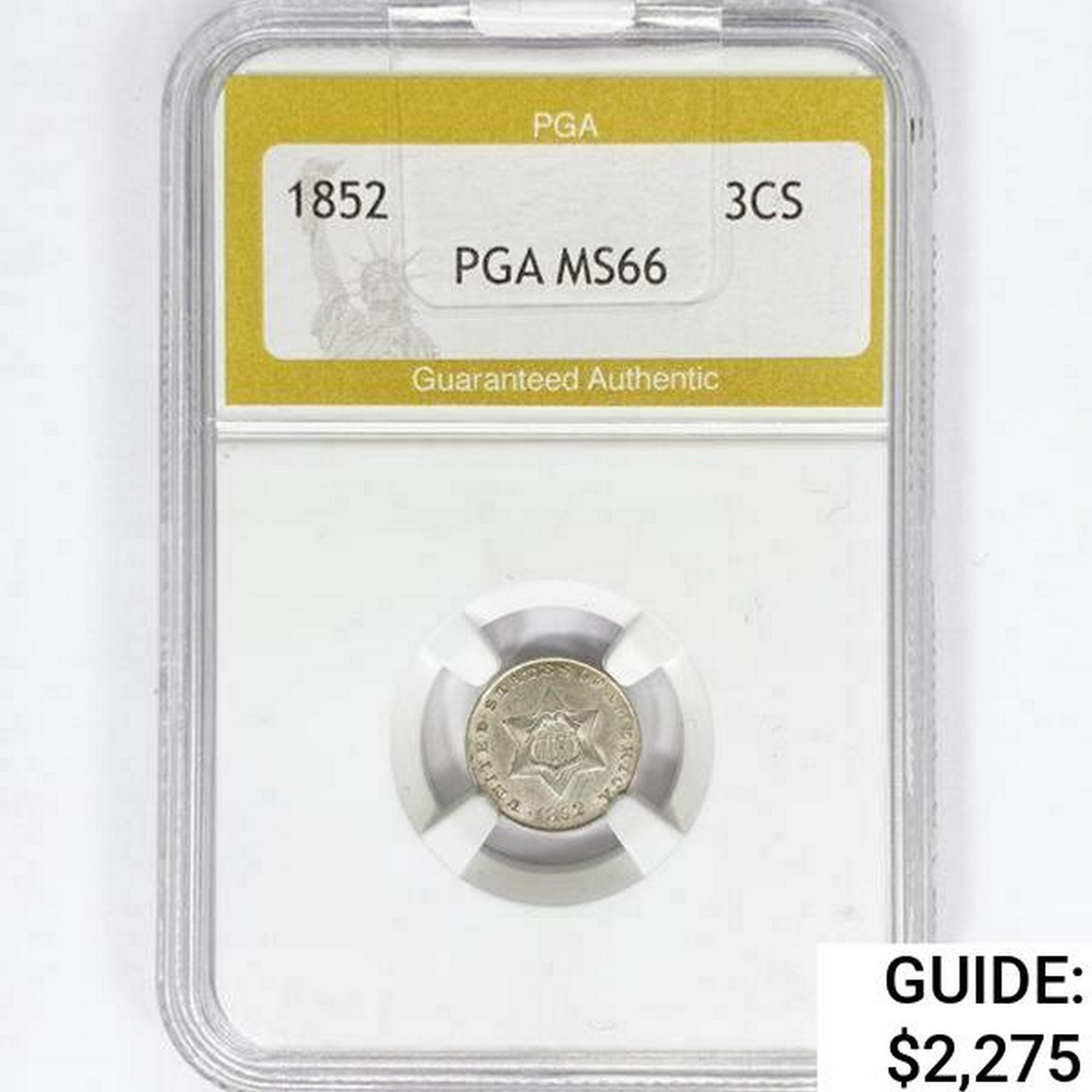 1852 Silver Three Cent PGA MS66
