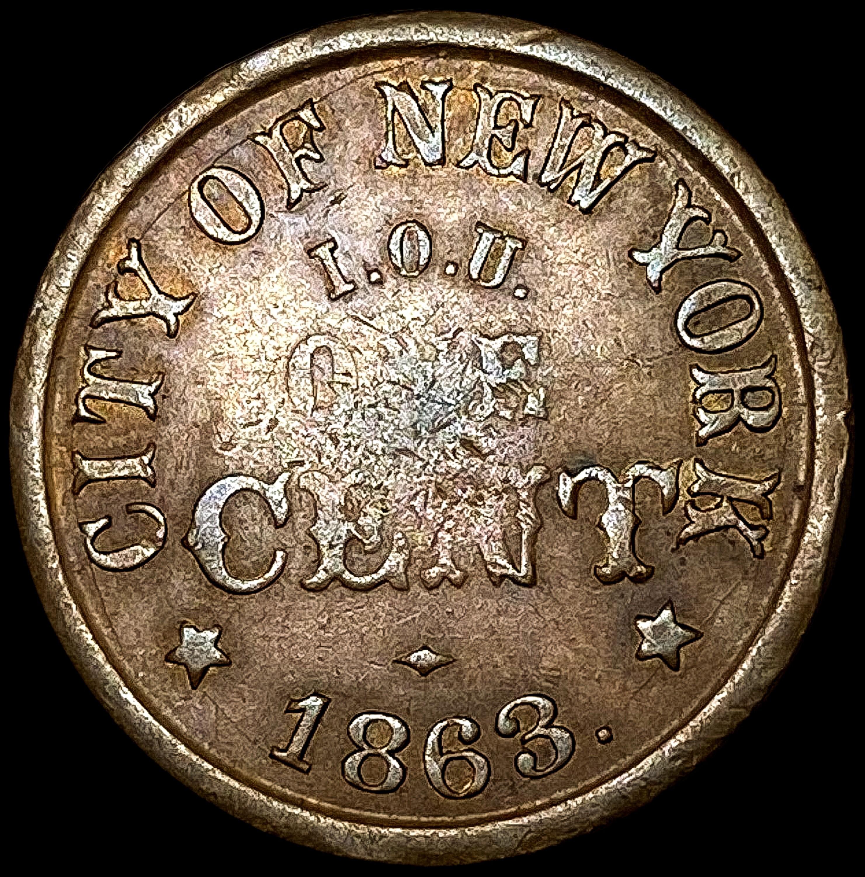 1863 New York Civil War Token NICELY CIRCULATED
