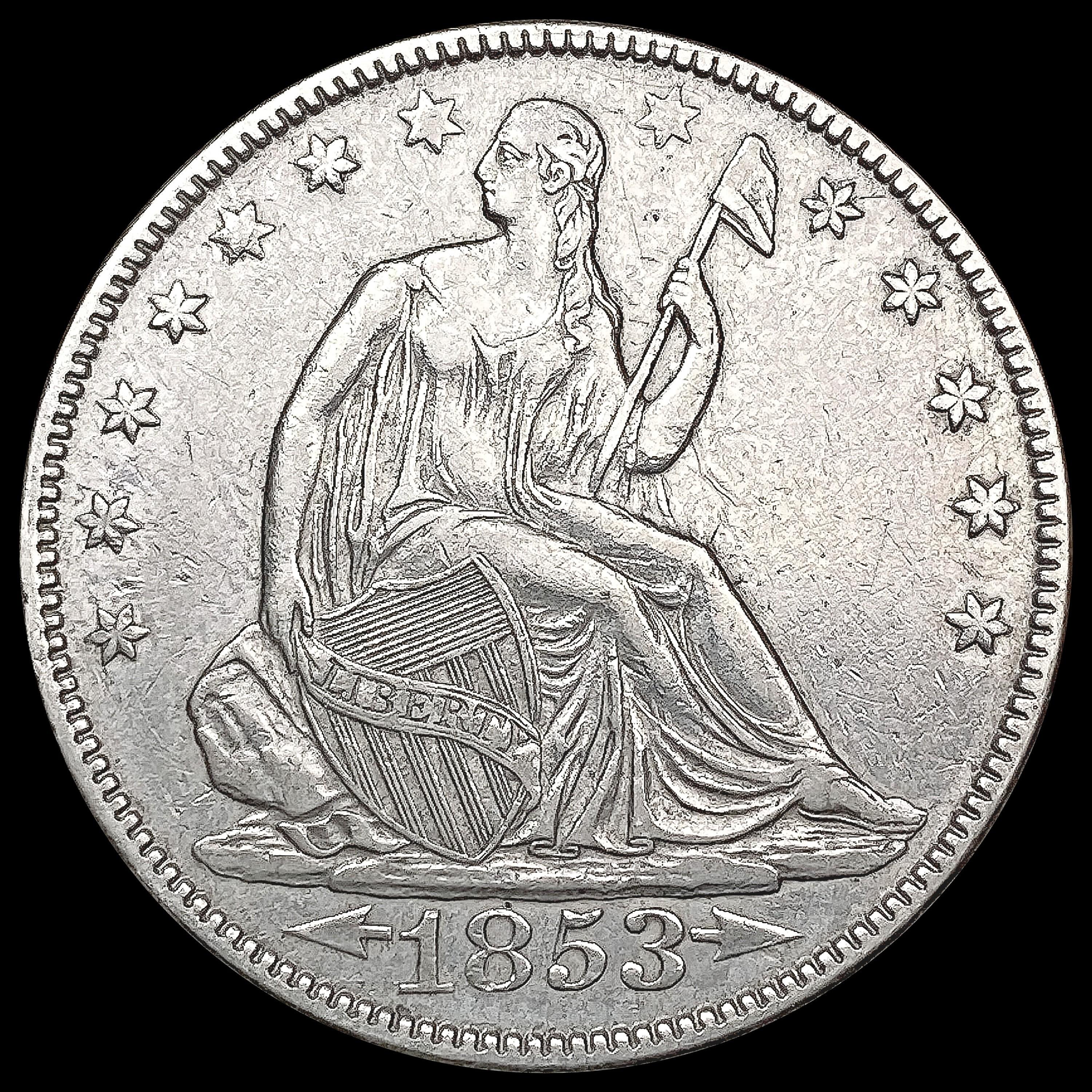 1853 Arws & Rays Seated Liberty Half Dollar UNCIRC