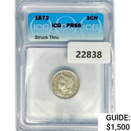 1872 Nickel Three Cent ICG PR66 Struck Thru